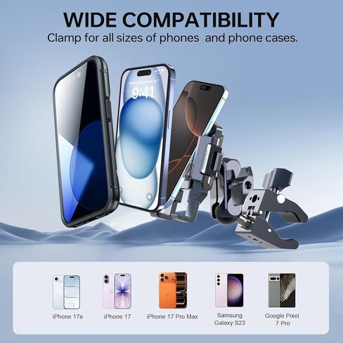 حامل هاتف الدراجة النارية مع رفقة الاهتزاز (قم بتضمين Super Clamp + Double Socket Arm + Phone Stand All in One) 360 ° Adjust & Aluminium Phone حامل لـ Ebike ، Desk ، Tripod ، (5.4 ''-7.2 '' iPhone) ، JC014 in Kuwait