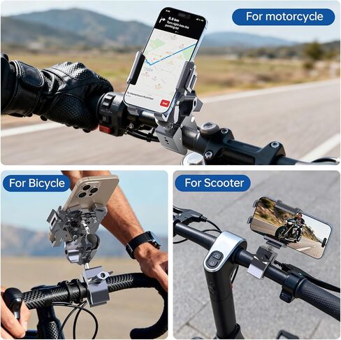 حامل هاتف الدراجة النارية مع رفقة الاهتزاز (قم بتضمين Super Clamp + Double Socket Arm + Phone Stand All in One) 360 ° Adjust & Aluminium Phone حامل لـ Ebike ، Desk ، Tripod ، (5.4 ''-7.2 '' iPhone) ، JC014 in Kuwait
