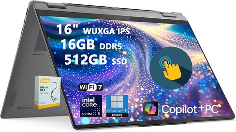 Lenovo Yoga 7 16 2-in-1 AI PC Laptop | 16 "Wuxga Touch | Intel 12-Core Ultra 5 125U (> I7-1335U) | 16GB DDR5 512GB SSD الإصبع الخلفي Thunderbrint FHD Camera Win11pro W/DLCA in Kuwait
