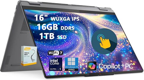 Lenovo Yoga 7 16 2-in-1 AI PC Laptop | 16 "Wuxga Touch | Intel 12-Core Ultra 5 125U (> I7-1335U) | 16GB DDR5 512GB SSD الإصبع الخلفي Thunderbrint FHD Camera Win11pro W/DLCA in Kuwait