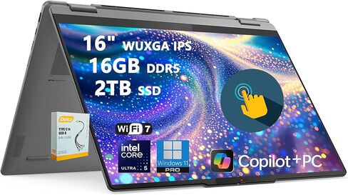 Lenovo Yoga 7 16 2-in-1 AI PC Laptop | 16 "Wuxga Touch | Intel 12-Core Ultra 5 125U (> I7-1335U) | 16GB DDR5 512GB SSD الإصبع الخلفي Thunderbrint FHD Camera Win11pro W/DLCA in Kuwait