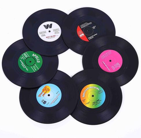 Funny Retro Record Coasters for Drinks with Vinyl Player Holder for Music Lovers,Set of 6 Conversation Piece Sayings Drink Coaster,Housewarming Hostess Wedding Registry Gift Ideas in Kuwait