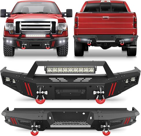 F150 Bumper Set for 2009-2014 Ford F150 Pickup, w/Winch Plate, LED Lights, D-rings and License Plate Bracket (Excluding Raptor) in Kuwait