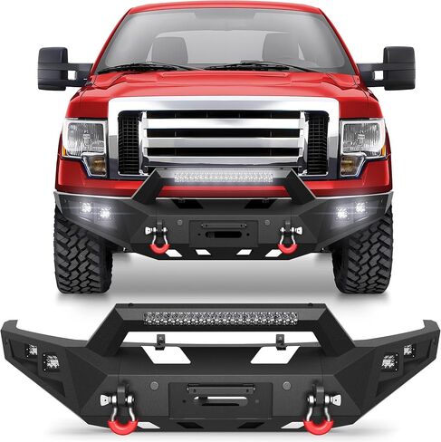 F150 Bumper Set for 2009-2014 Ford F150 Pickup, w/Winch Plate, LED Lights, D-rings and License Plate Bracket (Excluding Raptor) in Kuwait