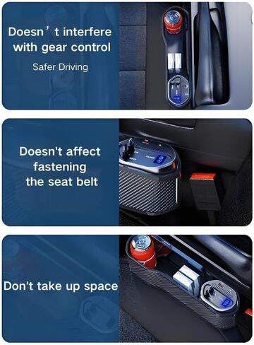 5 in 1 Car Seat Gap Filler Organizer with Wireless Charger and Cigarette Lighter, Cup Holder, Fast Charge Storage Box, 2 Retractable Charging Cables iOS Type-C USB Port in Kuwait