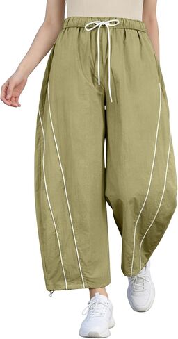 SeekMe Women's Barrel Leg Track Pants Baggy Cropped Capri Drawstring Lightweight Hiking Athletic Sweatpants in Kuwait