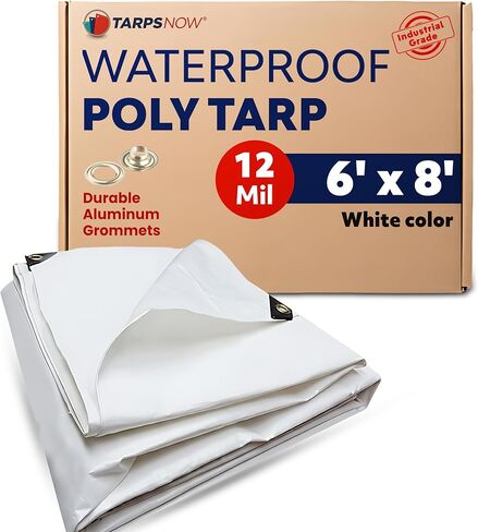 TARPS الآن 10x14 قدم Poly Tarp | 12 مل غطاء مقاوم للماء الشاقين | RIP and Tear Proof Plastic Tarp مع حلقات الألومنيوم المقاومة للصدأ والحواف المعززة | مثالية لإصلاح السقف ، المناظر الطبيعية البيضاء in Kuwait