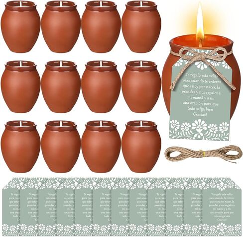 12 مجموعات Cielito Lindo شموع استحمام الطفل Terracotta شموع مكسيكية Recuerdos الحفلات مع علامات الهدايا وحبل القنب لعيد ميلاد الطفل الإمدادات Cinco de Mayo Fiesta in Kuwait