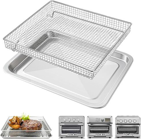 Air Fryer Basket Tray Replacement for Cuisinart TOA-28 AFR-25 Air Fryer Convection Oven, 10.7 * 9.8'' Mesh Air Fryer Steel Basket Wire Rack Accessories Parts, Dishwasher Safe in Saudi Arabia