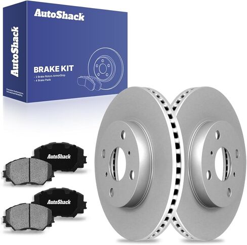 AutoShack Front Brake Kit Replacement for Toyota Yaris Prius C Scion iQ Drilled & Slotted E-Coated Disc Brake Rotors Black Ceramic Brakes Pads 10.04" 255 mm SCD1184-PR41441LR in Kuwait