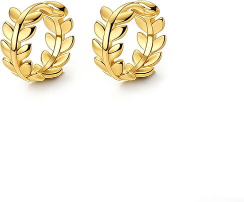 925 Sterling Silver Leaf Hoop أقراط Huggie للنساء في سن المراهقة ورقة صغيرة Huggie أقراط HiMoallergenic-1.1cm in Saudi Arabia