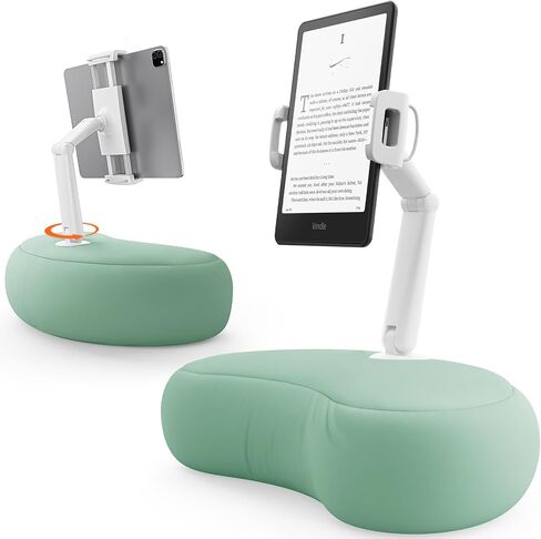 Saiji Kindle Pillow Stand - حامل iPad المغناطيسي متوافق مع Kindle و Tablet و iPad و iPhone و 360 ° Tablet Salder للسرير مع وسادة مريحة وذراع مزدوج المفصل ، 2 صفائح مغناطيسية مجانية (رمادي) in Kuwait