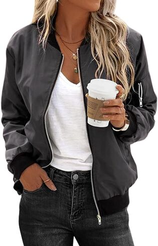 Zeagoo Womens Jackets Casual Bomber Coat Faux Suede Jacket Long Sleeve Moto Biker Top in Saudi Arabia