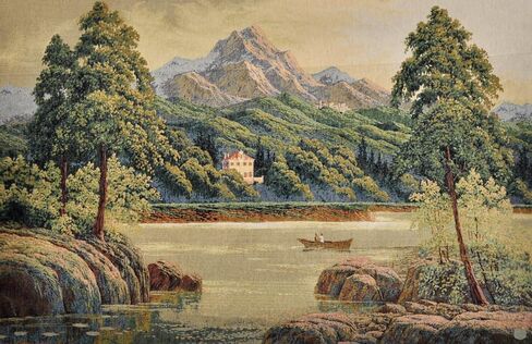 Vintage Nature Tapestry Wall Hanging Set with Telescopic Rod & Tassels - Jacquard Woven Fabric Aesthetic Lake & Mountain Landscape Wall Tapestry for Bedroom/Living Room Decor Green Art (42"x27") in Saudi Arabia