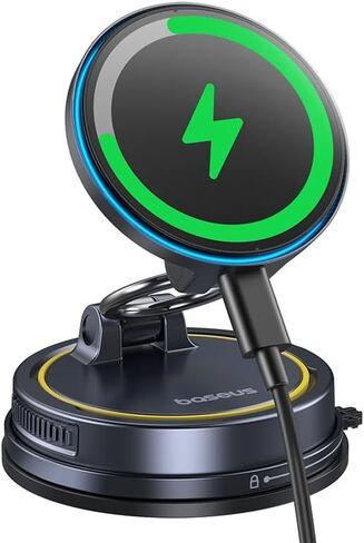 Baseus for Magsafe Car Mount ، فراغ 119 رطل كوب شفط مغناطيسي للسيارة ، حامل هاتف محمول قابل للطي 720 درجة مع هلام قابل للاستعمال للسيارة و iPhone 16 15 14 13 Pro Max in Saudi Arabia