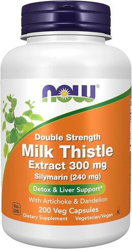 NOW Foods Supplements, Silymarin Milk Thistle Extract 300 mg with Artichoke and Dandelion, Double Strength, Supports Liver Function*, 100 Veg Capsules in Saudi Arabia