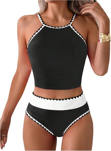 SHENHE Women's High Neck Swimsuits 2 Piece Halter High Waisted Bikini Set Bathing Suits in Saudi Arabia