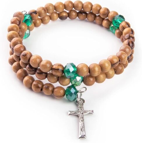 Rosary Bracelet For Women From the Holy Land - Twist Stretch Olive Wood Beaded Bracelets with Cross Dangle - Christian 4 Decade Wooden Rosary Prayer Bracelet For Women & Girls - Catholic Gifts in Kuwait