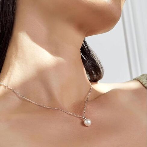 The Pearl Source 9mm White Freshwater Pearl Pendant Sydney Necklace for Women - Cultured Pearl Necklace | Single Pearl Necklace for Women with 925 Sterling Silver Chain in Saudi Arabia