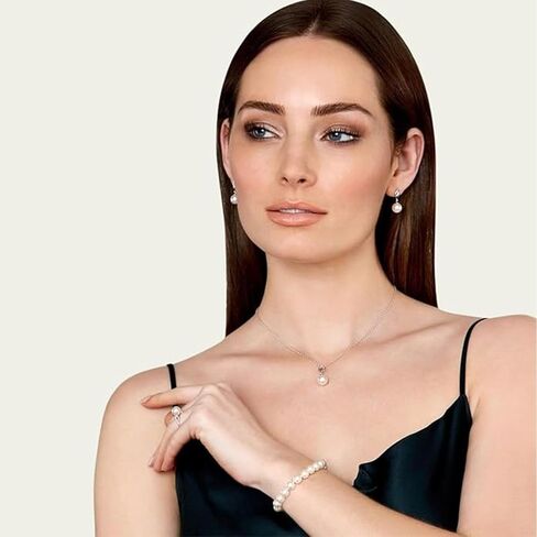 The Pearl Source 9mm White Freshwater Pearl Pendant Sydney Necklace for Women - Cultured Pearl Necklace | Single Pearl Necklace for Women with 925 Sterling Silver Chain in Saudi Arabia