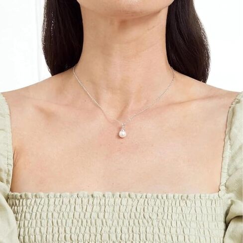 The Pearl Source 9mm White Freshwater Pearl Pendant Sydney Necklace for Women - Cultured Pearl Necklace | Single Pearl Necklace for Women with 925 Sterling Silver Chain in Saudi Arabia