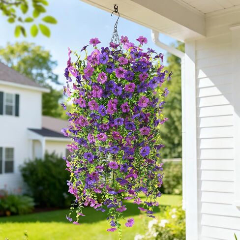 INQCMY Artificial Hanging Flower Baskets for Spring Outdoor Decoration Fake Plants UV Resistant Faux Silk Daisy with Eucalyptus Leaves Realistic Look for Home Porch Patio Yard Decor in Kuwait