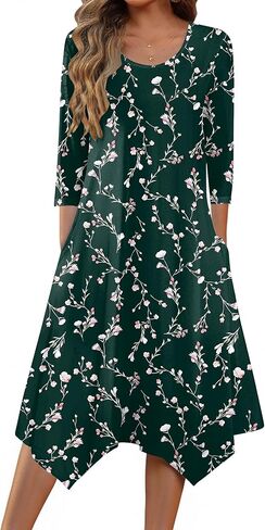 Zeagoo Midi Women 3/4 Sleeve Dress Casual Dresses with Pockets 2025 Fall A Line Dress Elegant Formal Modest Dresses in Saudi Arabia