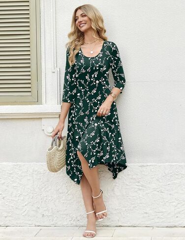 Zeagoo Midi Women 3/4 Sleeve Dress Casual Dresses with Pockets 2025 Fall A Line Dress Elegant Formal Modest Dresses in Saudi Arabia