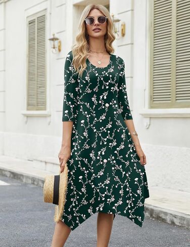 Zeagoo Midi Women 3/4 Sleeve Dress Casual Dresses with Pockets 2025 Fall A Line Dress Elegant Formal Modest Dresses in Saudi Arabia