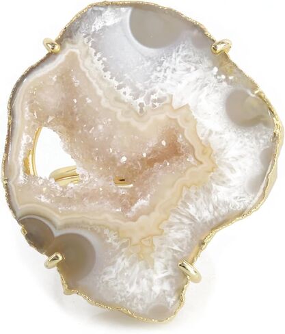 Geode Agate Druzy Slice Adjustable Statement Ring in Gold Plated Brass Stone size Approximately 20-30 mm in Kuwait