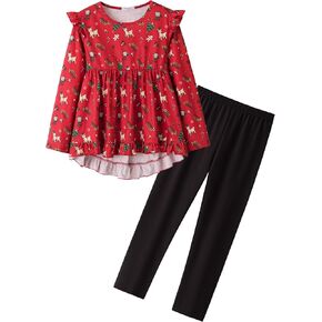 Yekaty Girls Clothes Ruffle Shoulder High Low Hem Long Sleeve Top and Floral Pants 2 Piece Fall Outfits Clothing Set in Saudi Arabia