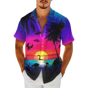 قمصان Huntfami للرجال القصيرة القصيرة لأسفل القمصان الصيفية غير الرسمية قميص هاواي للرجال in Kuwait