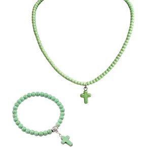 Natural Stone Cross Necklace for Women Boho Turquoise Beaded Chain Necklace Dainty Small Cross Pendant Necklace Christmas Jewelry Gift in Kuwait