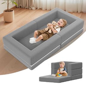 Portable Toddler Travel Bed: Foldable & Soft - 3-in-1 Convertible Portable Folding Floor Bed with Washable Cloth Cover - Ideal for Vacation,Camping and Sleepover（Grey） in Kuwait