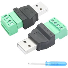 2pcs USB 2.0 A Female to 4 Pin Screw Terminal Adapter ، USB محول موصل الاتصال السريع بدون اتصال ، لشحن جهاز USB ونقل البيانات in Kuwait