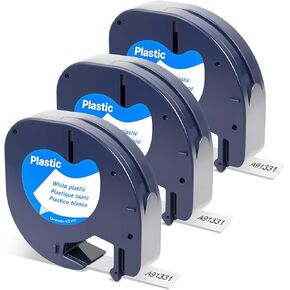 Compatible with Dymo Label Maker Refills 91331 Plastic Label Tape, Replacement for Dymo Letratag Refills, for Letra Tag 100T 100H 200B QX50 Maker, Black on White, 12mm (1/2" x 13'), 3-Pack in Kuwait