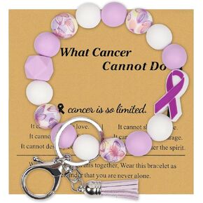 Cancer Care Gifts For Women Breast cancer Awareness Silicone Beaded Bracelet Wristlet Keychain Gift Cancer Fighter Gift for Her in Saudi Arabia