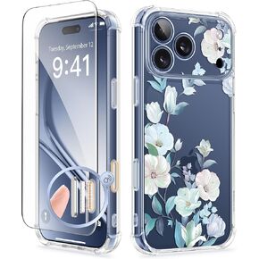 GVIEWIN for iPhone 17 Pro Max Case with Screen Protector, Upgraded [Full Camera Protection][Non Yellowing]Floral Slim Shockproof Clear Women Phone Cover for iPhone 17 Pro Max 6.9"(Floratopia/Colorful) in Kuwait