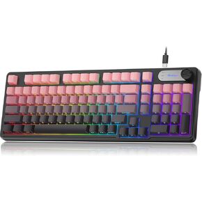 لوحة مفاتيح ألعاب Bluefinger RGB وسرد الماوس ، 98 لوحة مفاتيح سلكية USB-C مع مقبض الصوت ، والشعور الميكانيكي الهادئ ، ومفاتيح PBT المطبوعة الجانبية ، والماوس LED مع 4 dpi لـ Mac Xbox PC Gamer in Kuwait