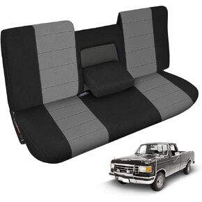 Truck Seat Cover Compatible with 1987-1991 Ford F150 Front Bench with Opening Armrest and Molded Headrest, Charcoal in Kuwait