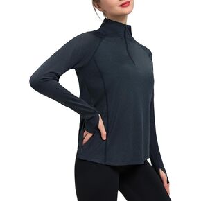 beroy Women's 1/4 Zip Shirts Pullover Long Sleeve Thumb Holes Workout Athletic Hiking Running Cycling Shirt with Pocket in Saudi Arabia