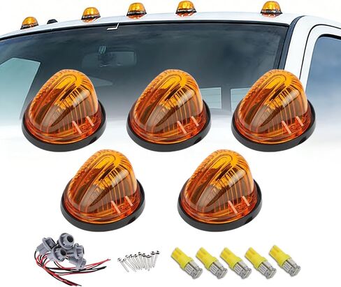 5X Cab Marker Roof Light Amber Lens + 5X Amber T10 LED Bulbs w/Base 1313A Compatible with Chevy Dually Suburban Blazer C1500 C2500 C3500 K1500 K2500 K3500 1969-1987 Pickup Trucks in Saudi Arabia