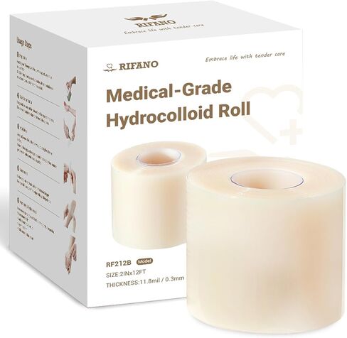 RIFANO Medical Hydrocolloid Tape Roll, Cut-to-Size, 2in*10ft, 19.7mil/ 0.5mm Thickness, Extra Large Hydrocolloid Patch Bandages with Self-Adhesive, Ultra Absorbent, Flexible & Waterproof in Kuwait