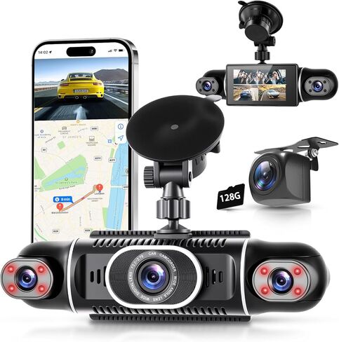 360°4-Channel Dash Cam FHD 2K+1080P×3 Front/Rear/Inside/Side Car Dash Camera with WiFi, APP Control, 64GB SD Card Included, 8 IR Night Vision, G-Sensor, 24/7 Parking Mode in Saudi Arabia
