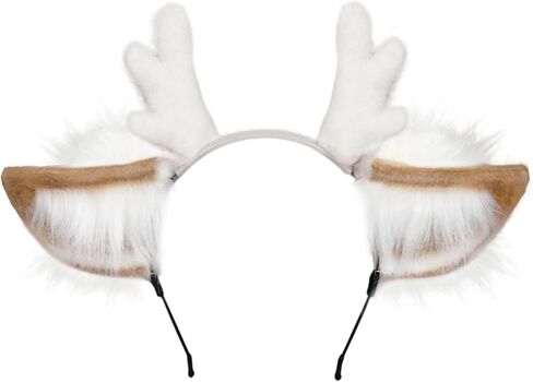 SIOTMERA Reindeer Antlers Headband, Simulated Faux Fluff Deer Antlers Headbands Adults, Animal Ears Headband Party Cosplay, Reindeer Headband Antlers Ears for Halloween Christmas Costume, Brown in Kuwait