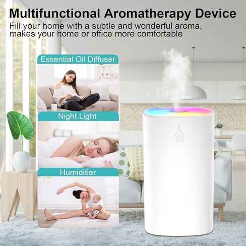 Small Essential Oil Diffuser for Home, 400ml Quiet Aromatherapy Diffuser Humidifier with Color Light & Auto-Off, USB Mini Portable Diffusers Humidifiers, 20dB Bass Work for Bedroom Car Office Yoga in Saudi Arabia