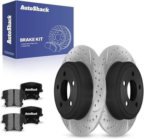 استبدال مجموعة الفرامل الخلفية Autoshack ل Dodge Charger Chrysler 300 V6 RWD حفر ومقاطع فرامل القرص المغلفة إلكترونية دوارات الفرامل السوداء السيراميك 12.59 319.9 مم SCD1057-PR63023 in Saudi Arabia