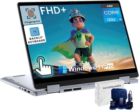 Dell Inspiron 14 2-in-1 Touchscreen Laptop - Intel 5-120U, 32GB DDR5 RAM, 2TB SSD, 14" FHD+ IPS Display, Wi-Fi 6E, Fingerprint, Backlit KB, Ai Copilot, Windows 11 Pro, w/Laptop Accessories in Saudi Arabia
