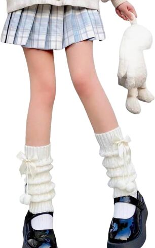 SHENHE Women's Cute Cable Knit Leg Warmers Y2k 80s Dance Kawaii Bow Leg Warms Boot Socks in Saudi Arabia