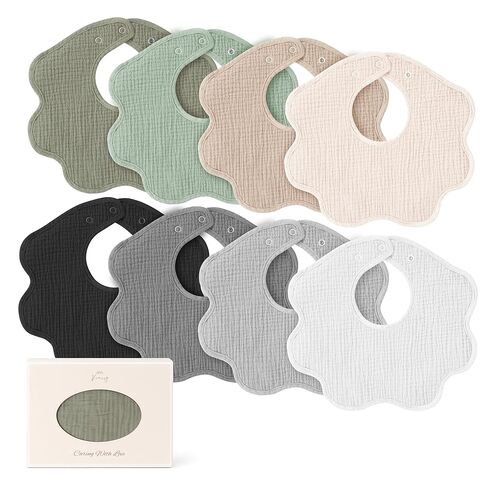 Konssy Muslin Baby Bibs 8 Pack, 100% Cotton Absorbent Bandana Drool Bibs for Teething and Drooling for Unisex Boys and Girls in Kuwait